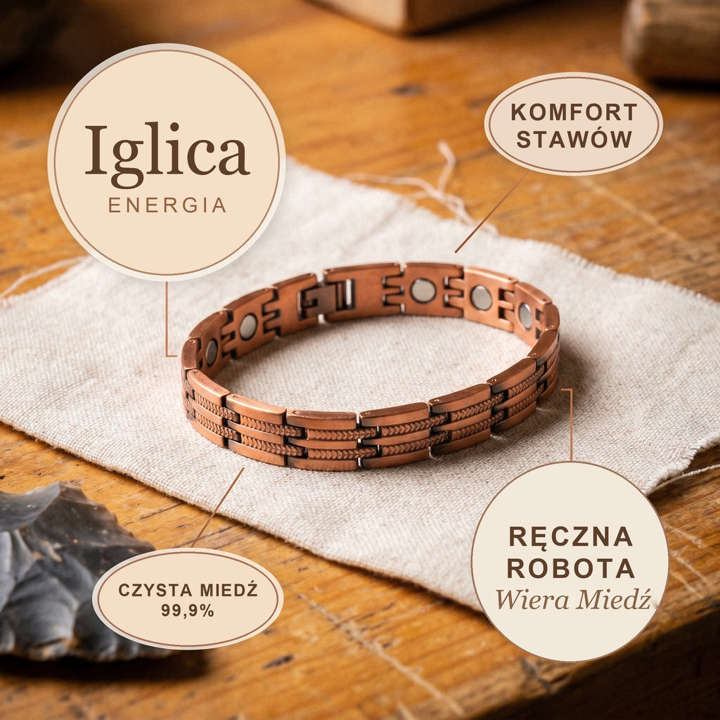 Bransoletka Miedziana Męska Iglica